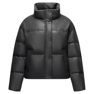 森马PU仿皮宽松90绒子羽绒服女