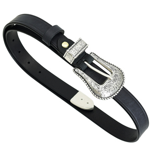 意大利头层牛皮手工皮带美式复古西部牛仔三件套雕花骑兵皮带2.5