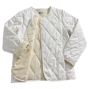 秋冬轻薄绵羊毛夹层棉服女短款百搭打底保暖棉衣外套V领内胆棉袄