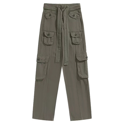 KRO工装裤抽绳多口袋高腰牛仔裤