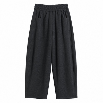 运动裤女2025新款秋冬季小个子九分加绒阔腿裤灰色加厚弯刀气球裤