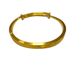 金包银手镯实心亮面推拉圈口可调车花拉丝工艺爱心时尚百搭金镯子