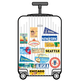 欧美日默瓦系列美国城市行李箱贴纸怀旧复古旅行箱贴拉杆箱子贴画