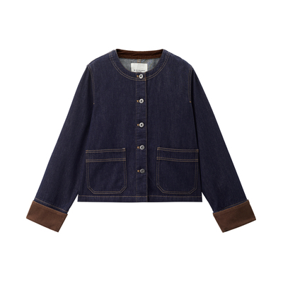 佐丹奴拼接灯芯绒牛仔外套圆领