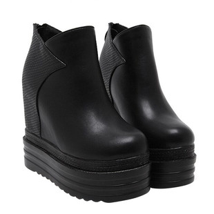 厚底坡跟短靴女超高跟2025秋冬新款松糕鞋单靴内增高马丁靴子裸靴