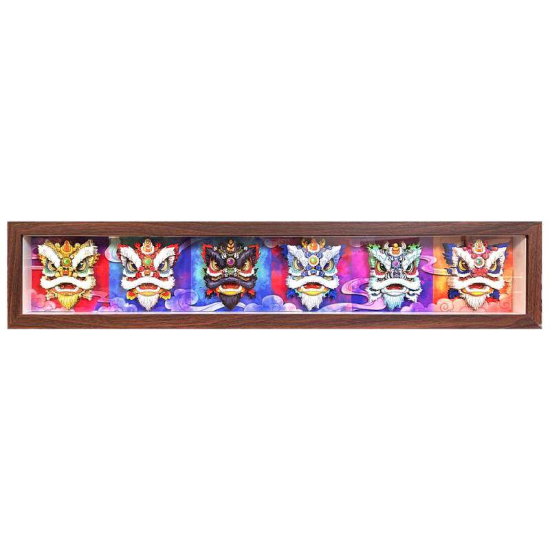 玺语纸艺醒狮六狮图手工剪纸国潮立体画玄关纸雕装饰工艺品礼品