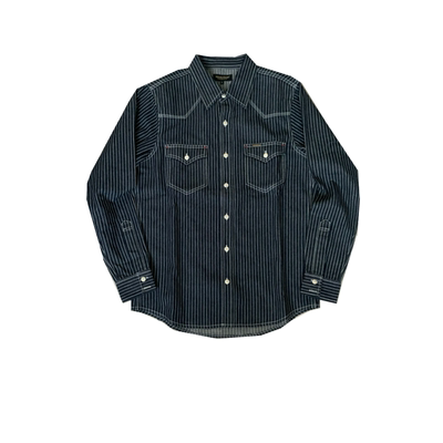 khakifans条纹纯棉工装长袖衬衫