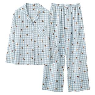顶瓜瓜睡衣女生纯棉长袖开衫可爱甜美宽松加大码春秋季家居服套装