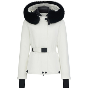 YOLO_2025冬季新款90白鹅绒羽绒服女蒙家收腰狐狸毛领滑雪服