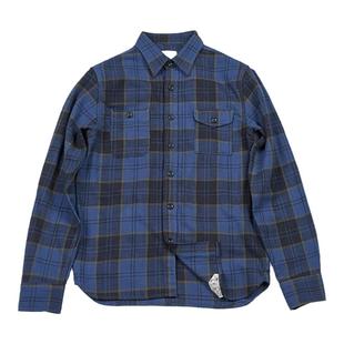 小溪原创日系复古蓝色格子衬衫男青春纯棉休闲修身bf咔叽厚衬衣潮