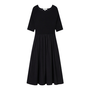 Eland衣恋七分袖连衣裙针织毛衫时尚收腰长裙子夏季款