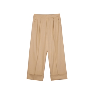 LESS春秋绵羊毛裤子女休闲简约翻遍八分直筒西装裤2N9E10270