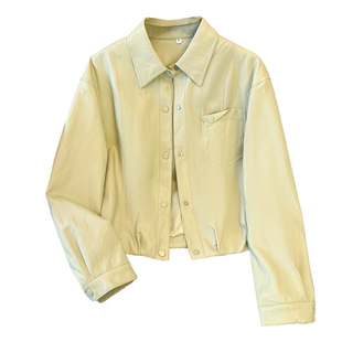 独特漂亮蓝色翻领pu皮衣早春外套女士2026新款超火洋气短款皮夹克