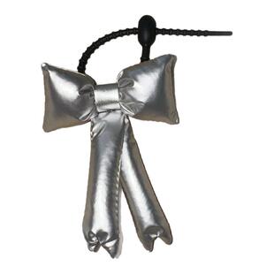 原创韩系ins风充棉格子蝴蝶结挂件仿皮革银色挂饰可爱包挂钥匙扣