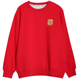 胖男童红色加绒卫衣宽松马年过年服中大儿童本命年保暖上衣亲子装