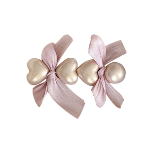 侧边珍珠爱心粉色蝴蝶结刘海发夹女前额头饰边夹一字夹2026新款