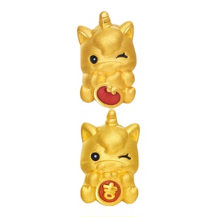 潮宏基五福马黄金串珠足金转运珠手饰5D硬金鎏彩生肖马萌趣礼物