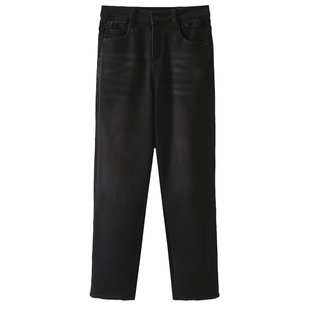 宛宛大码黑色窄版牛仔裤女秋冬胖mm宽松显瘦梨形身材阔腿直筒裤子