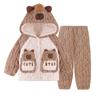 女童冬季三层夹棉卡皮巴拉家居服
