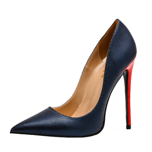 高跟鞋2025欧美超细跟羊皮12厘米尖头浅口红底时尚夜宴女鞋不累脚