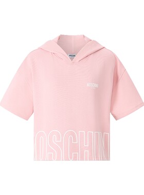 【季末特惠】Moschino Active 26早春女士徽标装饰连帽短袖卫衣