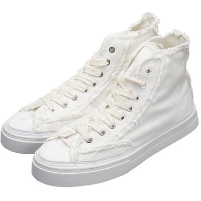 手工破烂飞边高帮休闲帆布鞋