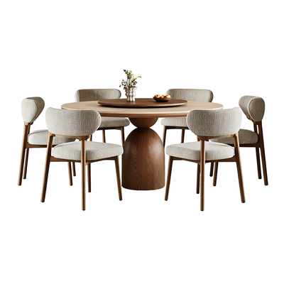 中古风洞石圆餐桌带转盘2026新款