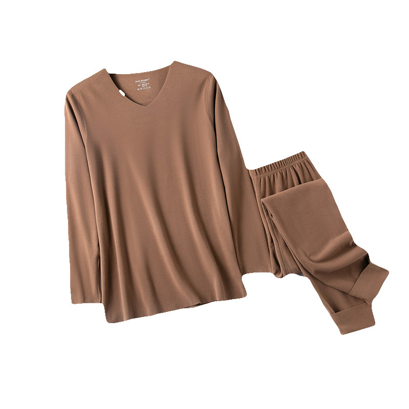 七色纺秋衣秋裤双面磨毛无痕保暖内衣套装