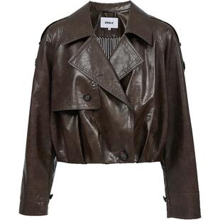 【ONLY奥莱】春季新款琥珀流光风复古油蜡质感拼接剪裁PU外套女