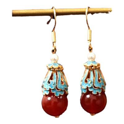 新中式烧蓝红玛瑙旗袍耳环耳饰女