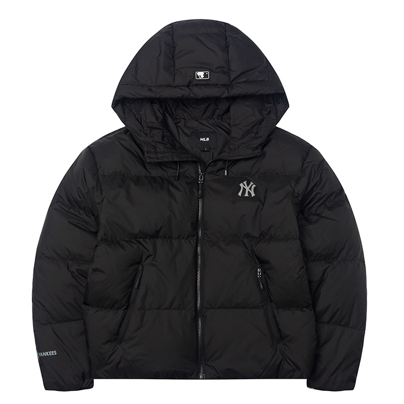 MLB情侣NY纯色连帽保暖羽绒服