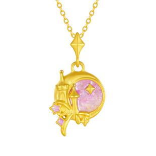 周大生黄金星月城堡吊坠女足金硬金荧光珐琅挂坠送女朋友生日礼物