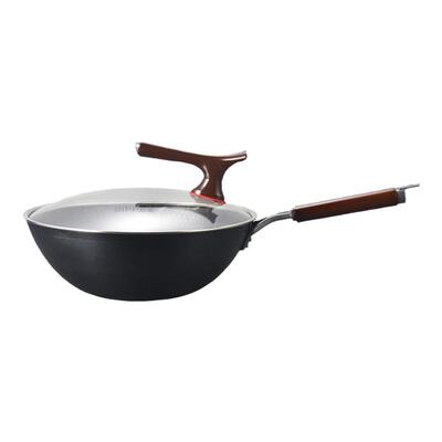 轻量极铁炒锅带盖无涂层铁锅