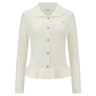 SHRO ENRO2026春季新款复古轻奢慵懒感荷叶边镂空羊毛针织开衫