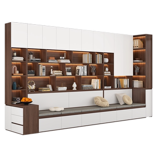 定制去客厅化卡座书柜书架一体整墙家用书橱背景柜收纳储物柜7F64