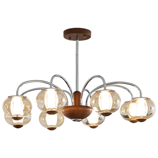 琥珀新款中古风客厅吊灯胡桃色白蜡木高级感轻奢法式复古卧室主灯