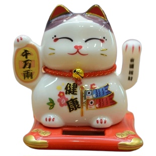 招财猫自动招手太阳能车载电池电动饰品桌面发财猫陶瓷小摆件开业