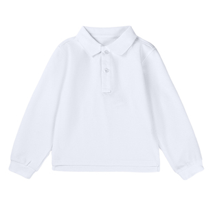 儿童校服polo衫加绒女童白色t恤伊顿小学生白t春秋上衣男童打底衫