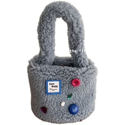 羊羔毛毛绒包手拎包水桶包手提