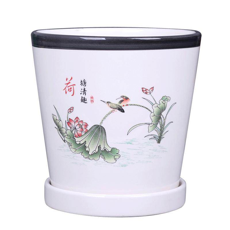 花盆陶瓷客厅兰花盆带托盘