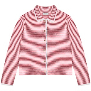 陈妍希同款CRUSH Collection2026早春新款条纹手勾边翻领新年开衫