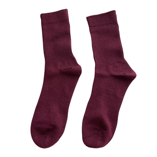 精纺羊毛简约条纹中筒袜秋冬无骨直角袜柔软棕色袜子AZ213