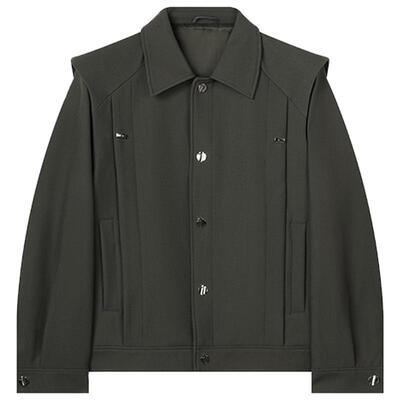 假两件宽肩短款高级感休闲夹克外套男新品肌理纹秋季原创宽松上衣