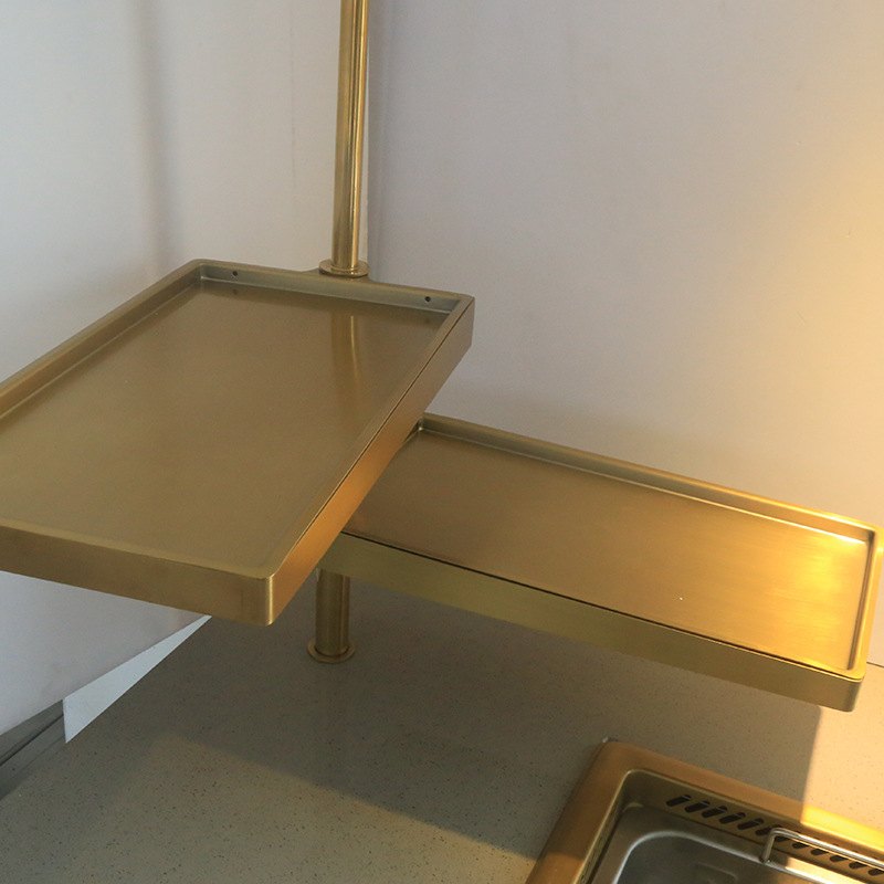 火锅店摆菜桌面商用置物架烤肉架不锈钢钛金带灯可旋转双层台上架