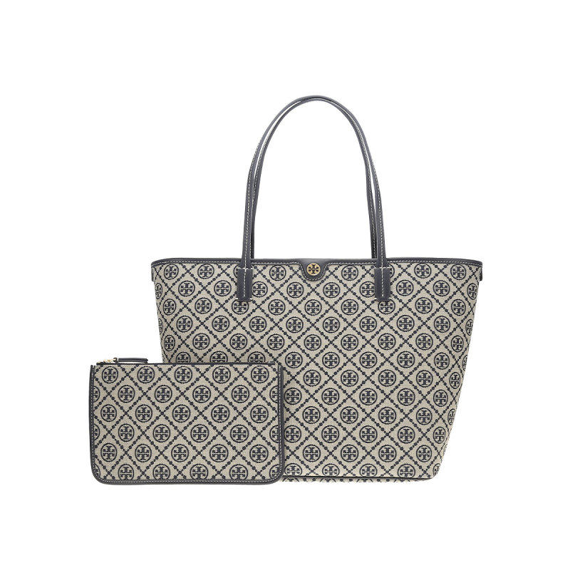 【自营】Tory Burch/汤丽柏琦织物配皮单肩斜托特包手提包