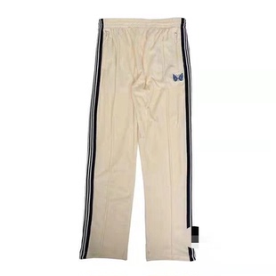 NEEDLES GFKTC天鹅绒蝴蝶刺绣裤潮牌绒休闲运动裤男士织带长裤子