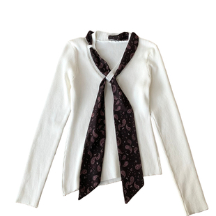 韩系V领飘带洋气打底衫毛针织衫女2025冬季新款巨好看的穿搭上衣