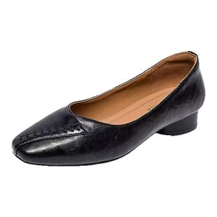 浅口真软皮单鞋女2026春夏新款方头单鞋低跟复古小皮鞋软底妈妈鞋