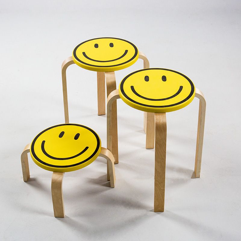 笑脸凳子韩国时尚简约儿童餐桌凳现代家用小圆凳成人简易曲木凳