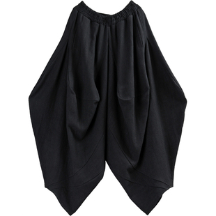 易见秋冬新款文艺宽松亚麻阔腿裤大裆休闲裤女厚棉麻灯笼裤长裤